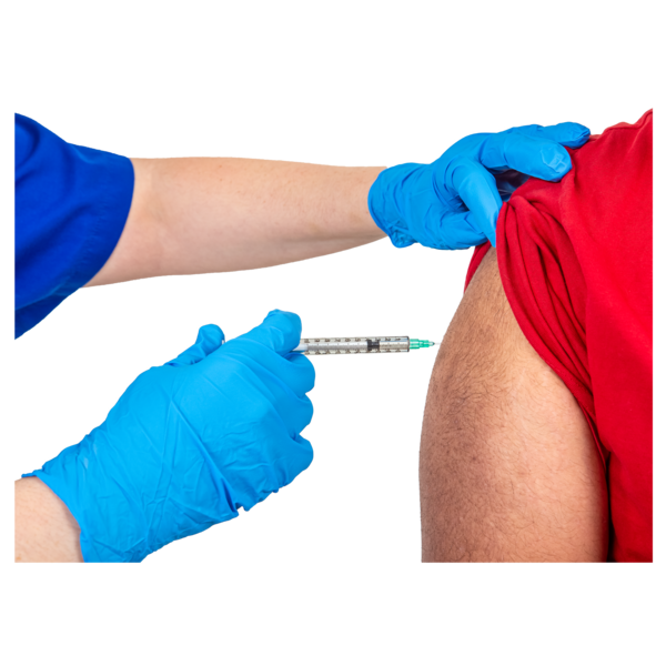 a close up of a man receiving an injection in his arm