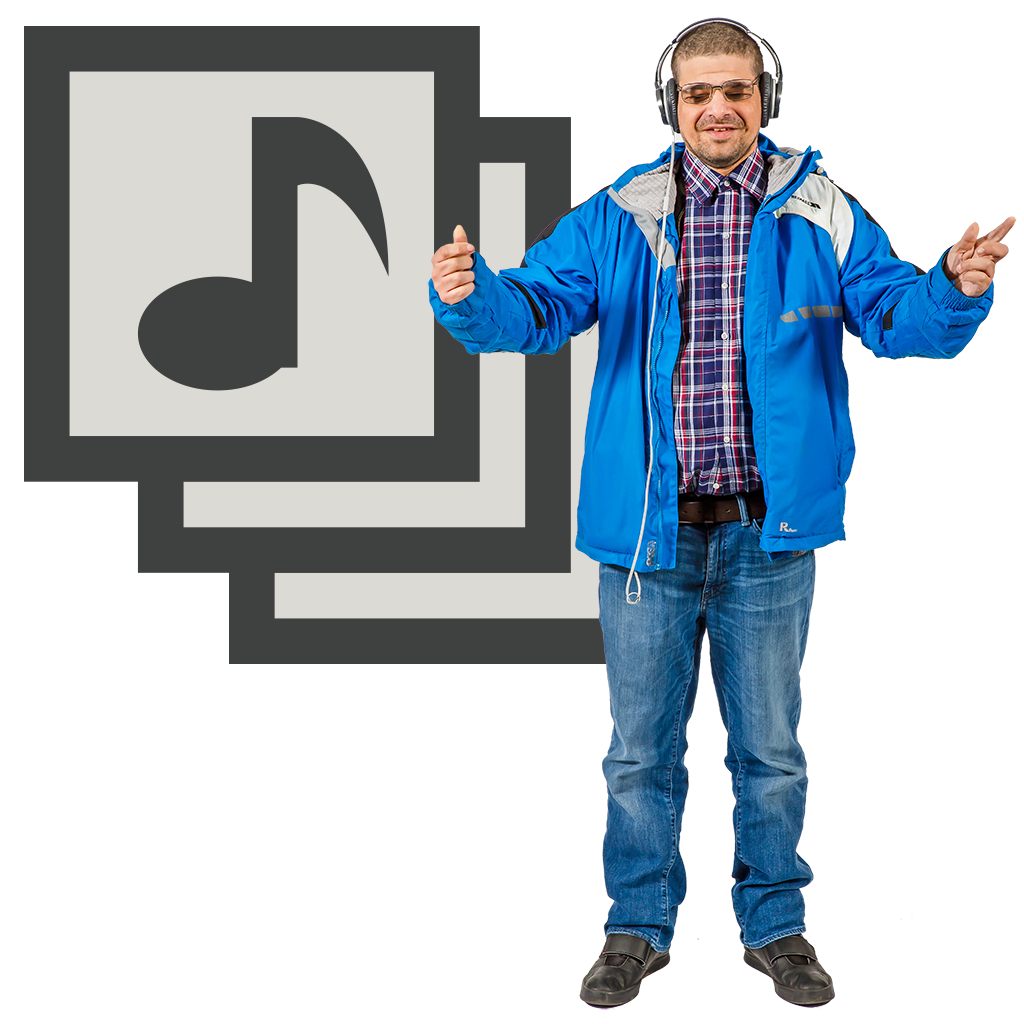 A man listens to music with headphones